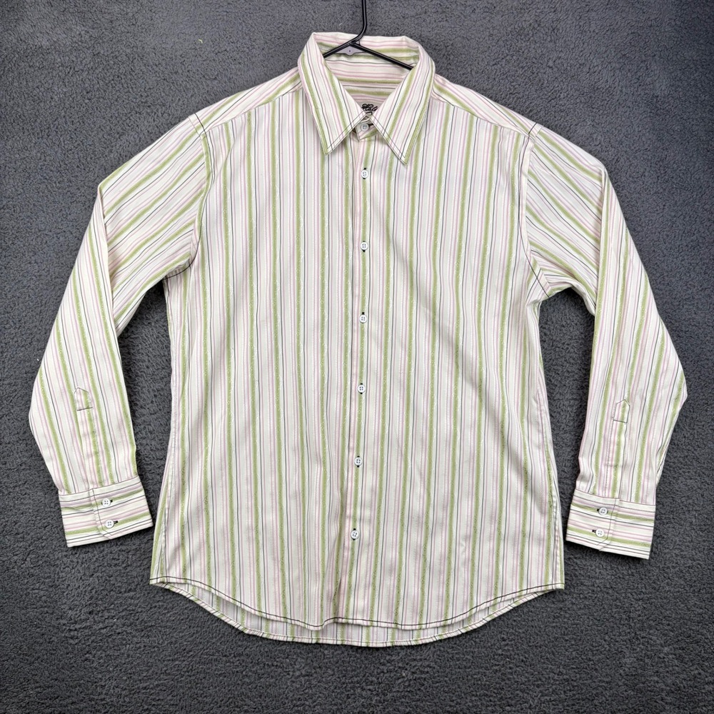 La Haina Mens XL Striped Button Down Shirt Cotton Nylon Spandex Long Sleeve